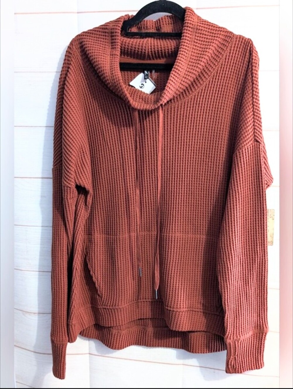 🆕 North River Outfitters Rust cozy Waffle Knit Hooded Cowl Neck Pullover Size L
